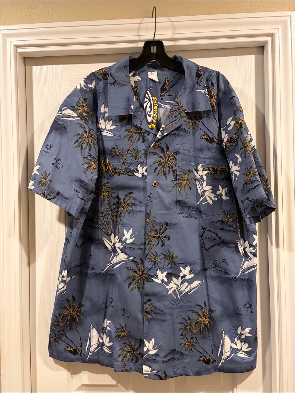 Palmwave Hawaii Men's Blue Tropical Print Camp Shirt size XXL NWT